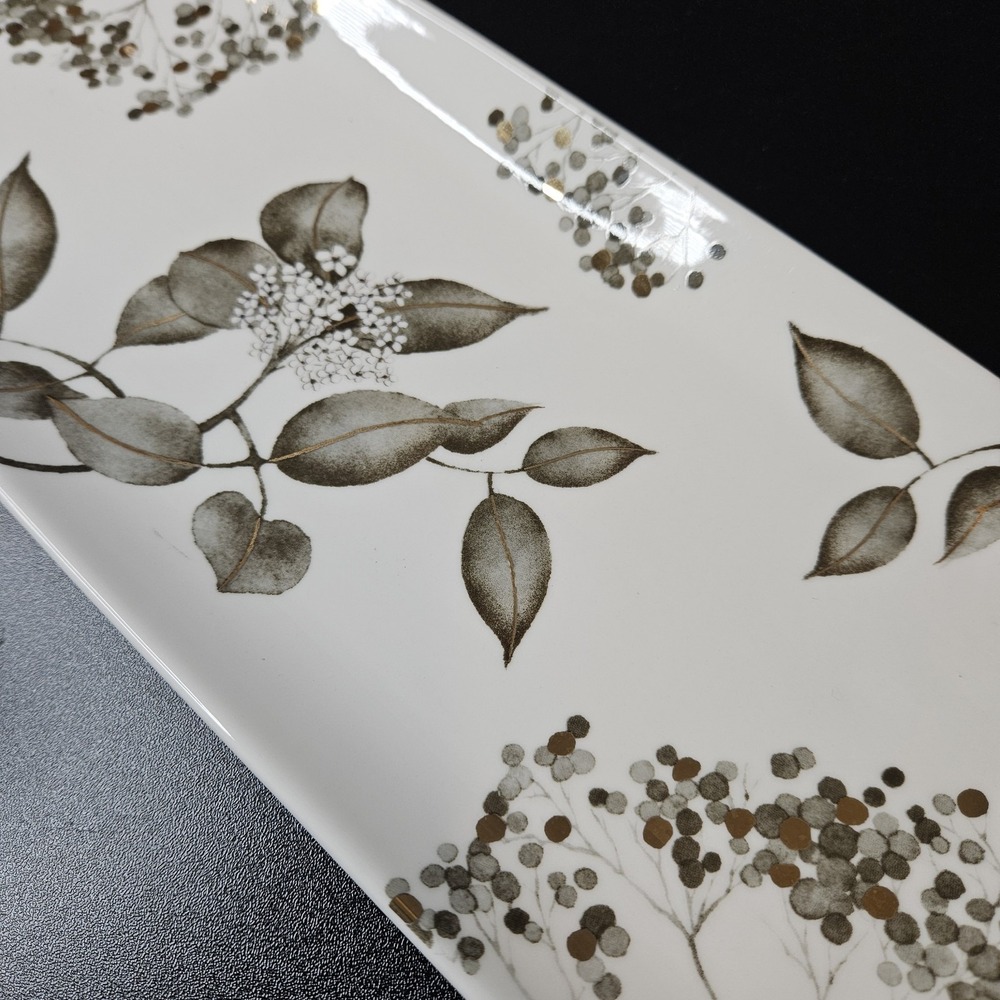 Grace Teaware Serving Dish Metallic Black Leaves Rectangle‎ 14x6